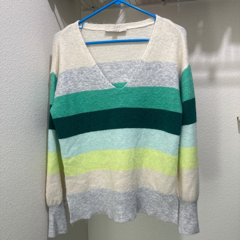 Loft Striped Relaxed V-Neck Sweater